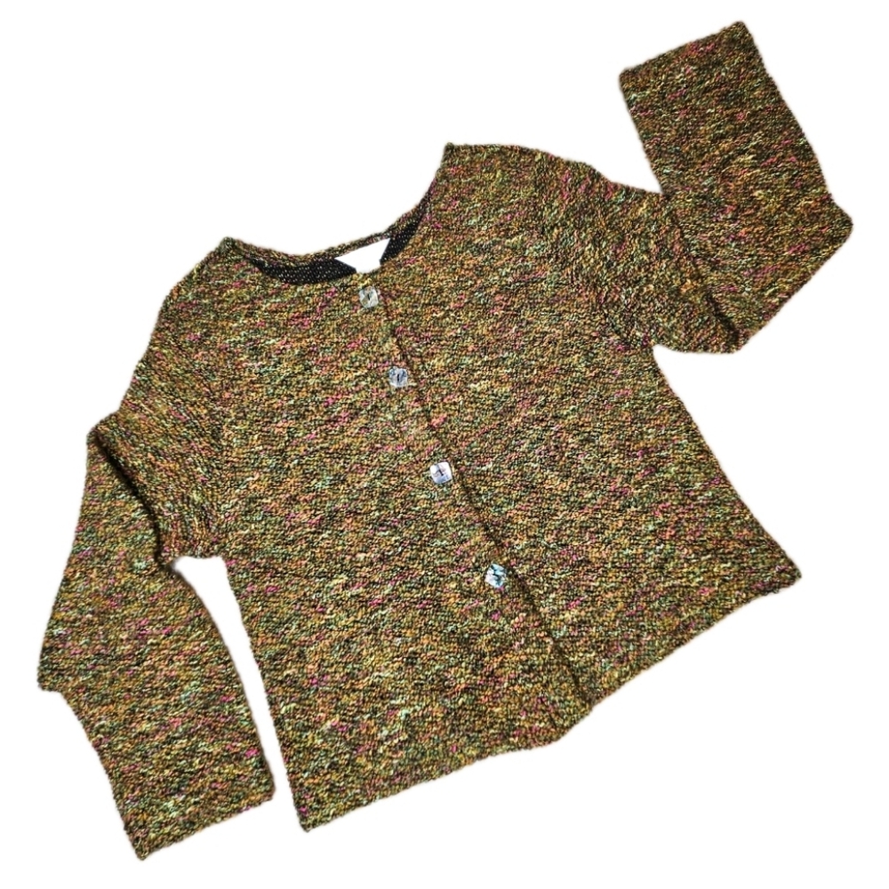 UBU I'll Be Me Vintage Colorful Speckled Nubby Textured Knit Cropped Sweater